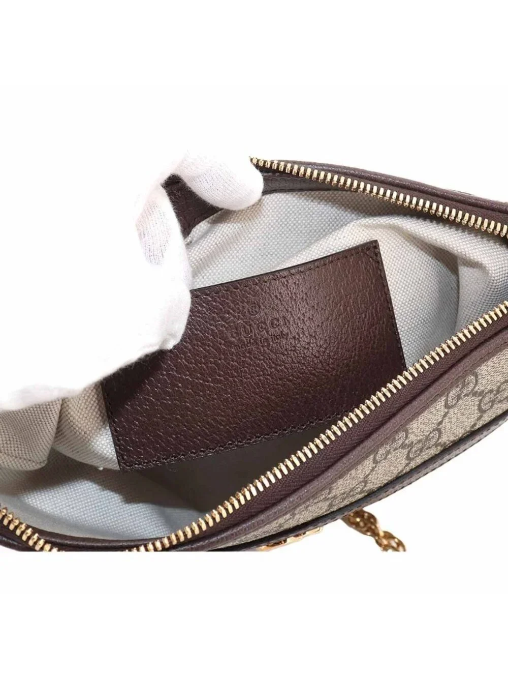 Gucci Ophidia Chain Shoulder Bag GG Supreme Canvas Leather Beige Brown